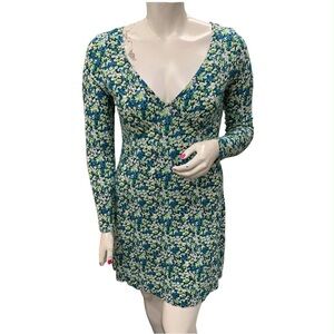 BP Floral Long Sleeve Dress - Blue and Green Size L